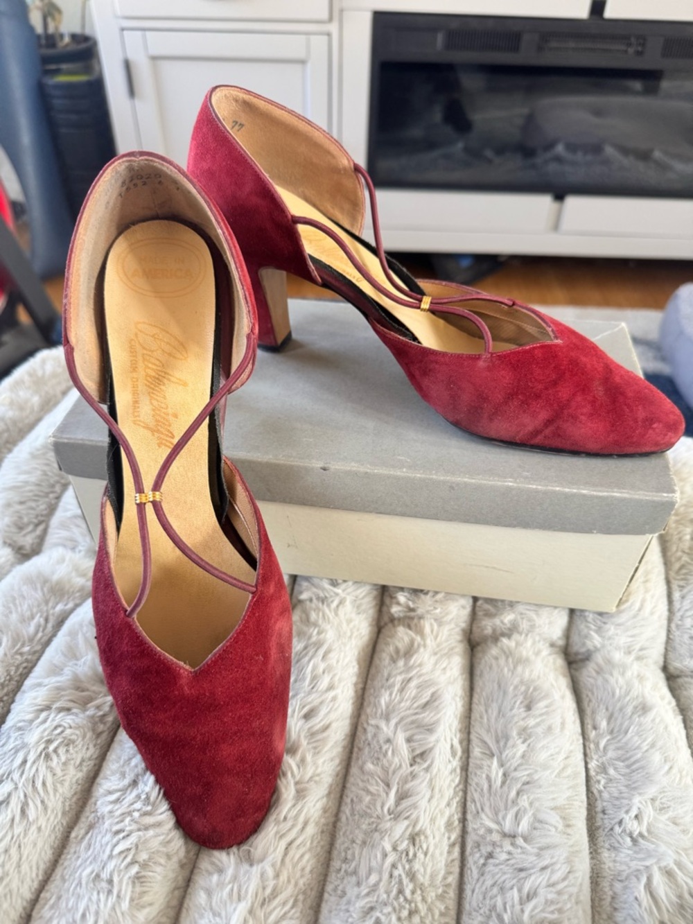 Balenciaga Burgundy Suede Strappy Mid-Heels